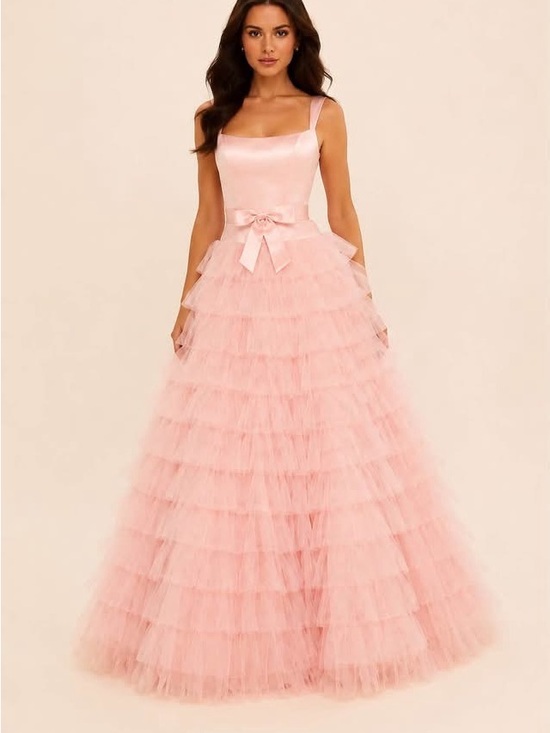 Sherri Hill Dresses & Skirts - Sherri Hill Pink Tiered Tulle Ball Gown with Bow